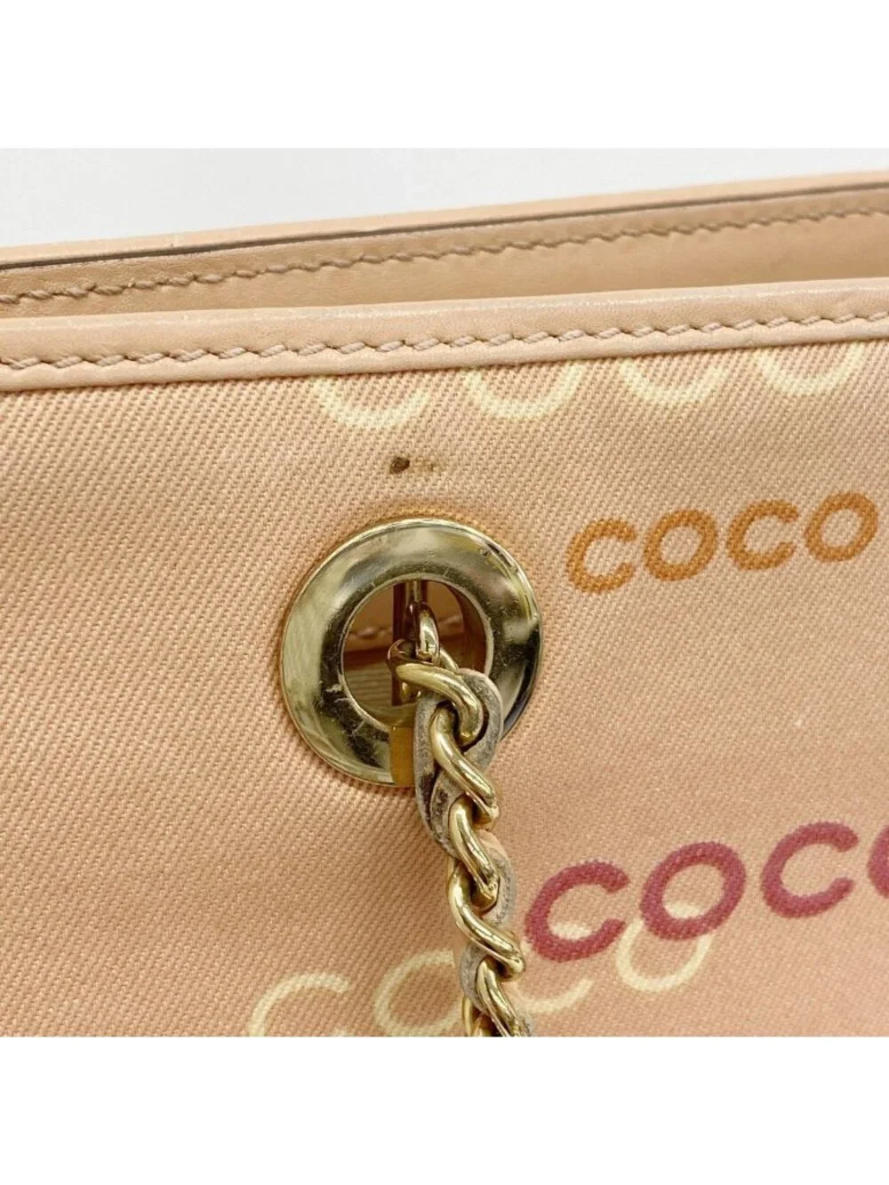 Chanel Tote Canvas Pink Orange Gold